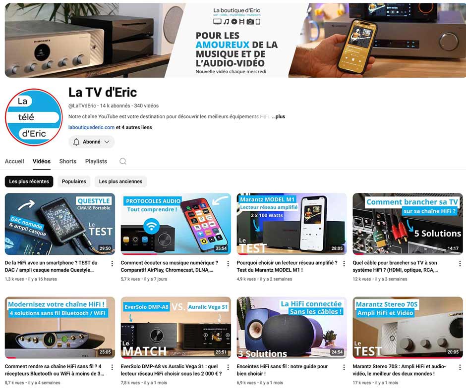 Chaine YouTube La TV d'Eric : HiFi, audio-vidéo, home cinéma et multiroom